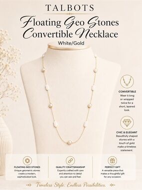Talbots Floating Geo Stones Convertible Necklace White/Gold